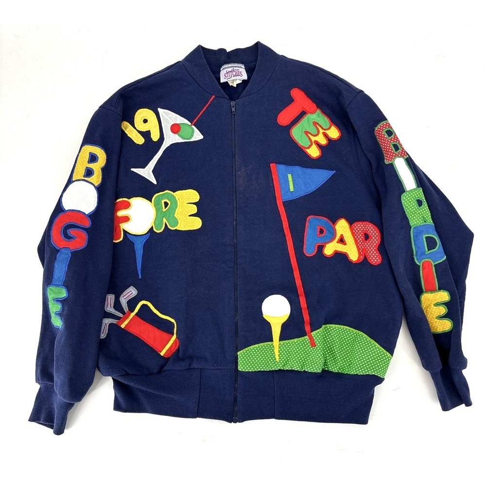 Vintage‎ Golf Sweatshirt Womens Large Blue 90s Quilted Embroidered Sports USA